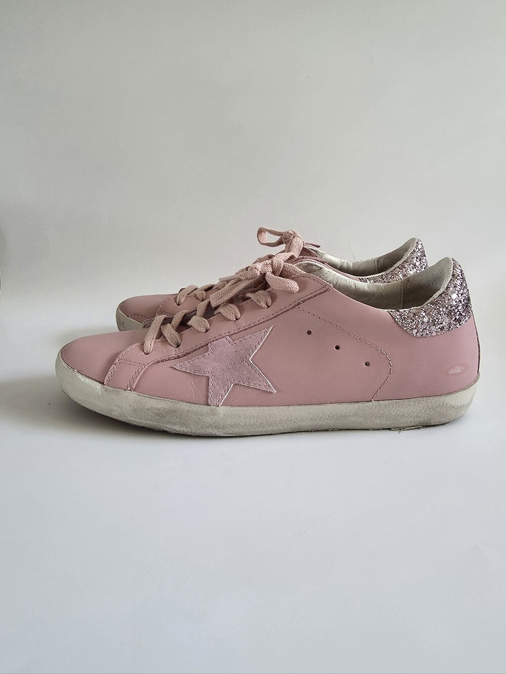 Golden Goose Pink Super Star Glitter Heel Tab Women's Size 39